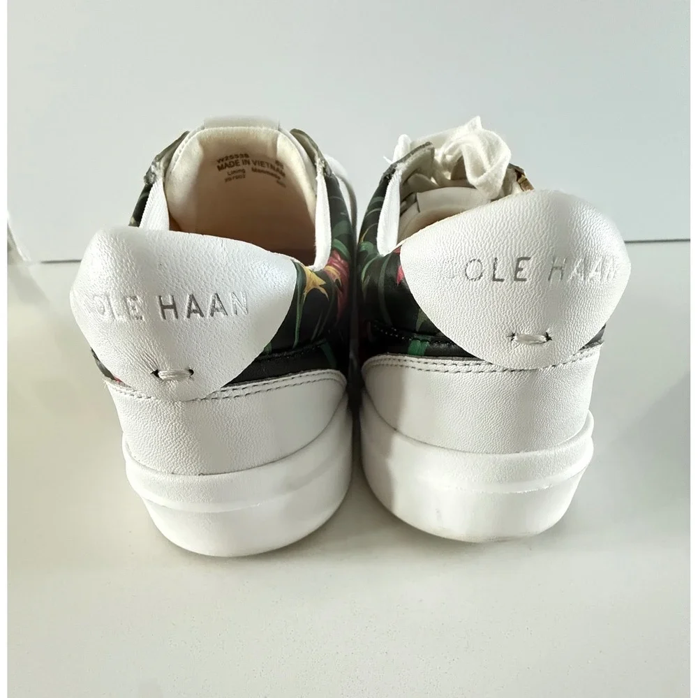 Cole Haan Grand Crosscourt White Leather Tropical Floral Sneakers Size 8B